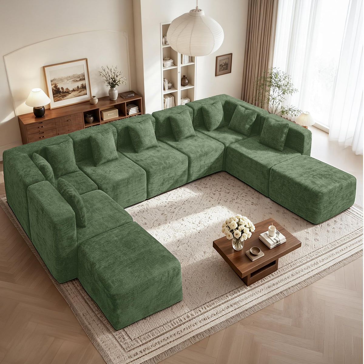 103" Three-Layer Sponge Boneless Couch sectional for Living Room Modular sectional Sofa High-Back 4-Seater L-Shape Couch with Ottoman Memory Foam Waterproof Chenille Black