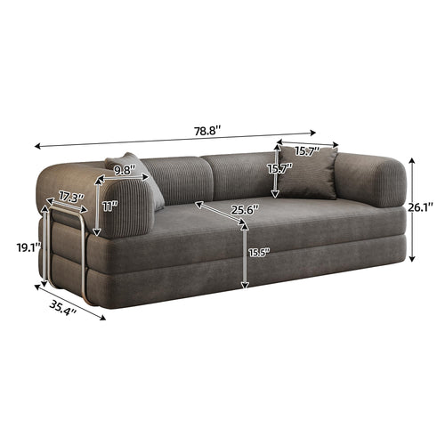 78.8" Compression Sofa,Convertible Floor Sofa Bed with Pillow Back Support Armrest,Comfy Futon Couch Sleeper Bed,Loveseats Boneless Modular Sectional Sofa,Corduroy Fabric,for Living Room,Bedroom,Grey