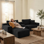 111" L Shape Boneless Couch with Cup Holders & USB Ports, 3 Seater Sectional Modular Couch with Storage Ottoman, Compressed Sofa Boneless Loveseat with for Living Room & Apartment, Jet Black