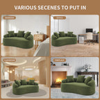 025S Green Curved Loveseat: Compressed No Assembly, Chenille Small Sofa, 30D Sponge, Compact for Apartments, 65" L, 300Lbs, 3 Pillows