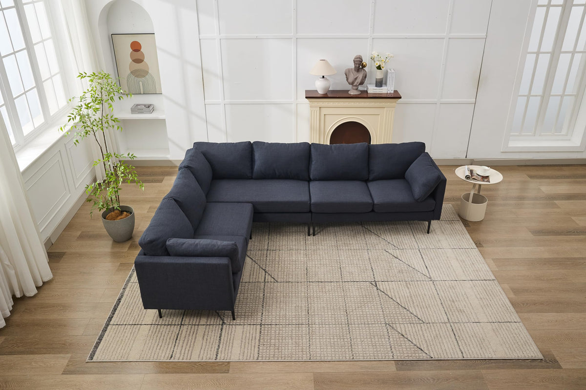 106" W Sectional L Shaped Sofa Couch Set for Living Room, Convertible Oversized 6 Seat Corner Sofa Sets with 2 Pillows, Linen Sofas with Metal Legs for Living Room Apartment