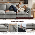 112'' Modular Sectional Sofa with Ottoman, 3-Seat Chenille L-Shaped Couch with Washable Cushion Covers, Curved Padded Armrests, Comfy Upholstered Sofa for Living Room, Gray