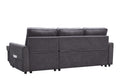 Tidyard MGEA Modern L-Shaped Sofa Bed with Chaise, Reversible Sectional with Pull-Out Bed & Storage, 4-Seater Linen Fabric Convertible Couch for Living Room, Dark Grey