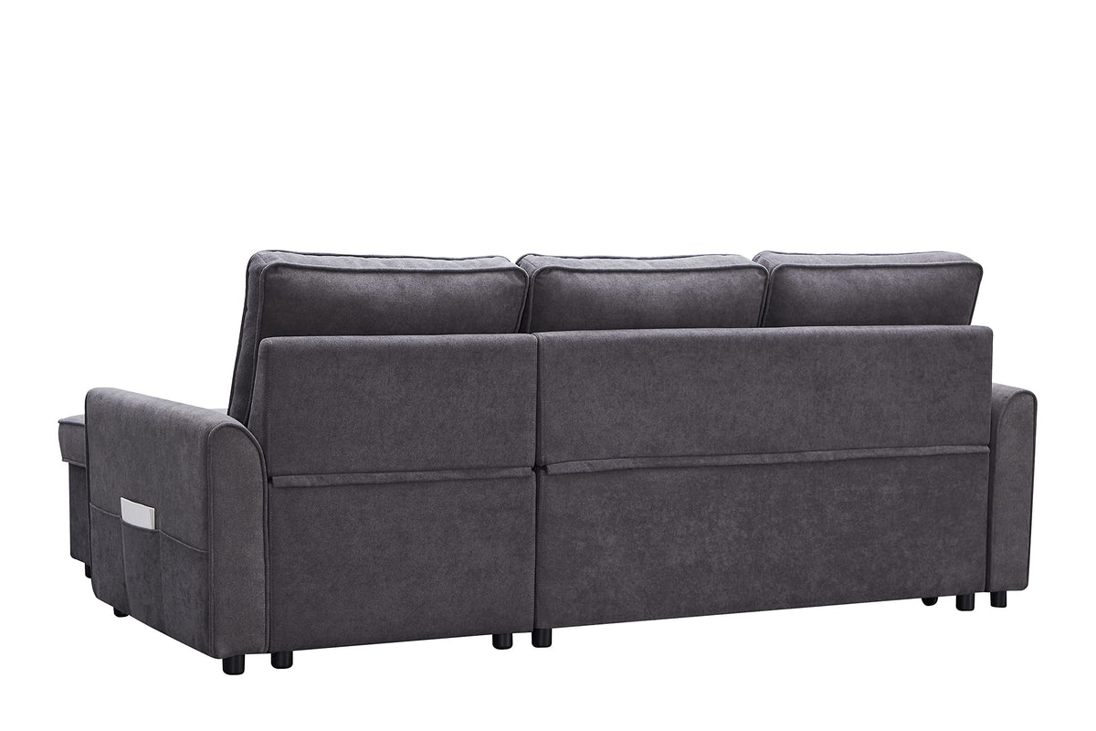 Tidyard MGEA Modern L-Shaped Sofa Bed with Chaise, Reversible Sectional with Pull-Out Bed & Storage, 4-Seater Linen Fabric Convertible Couch for Living Room, Dark Grey