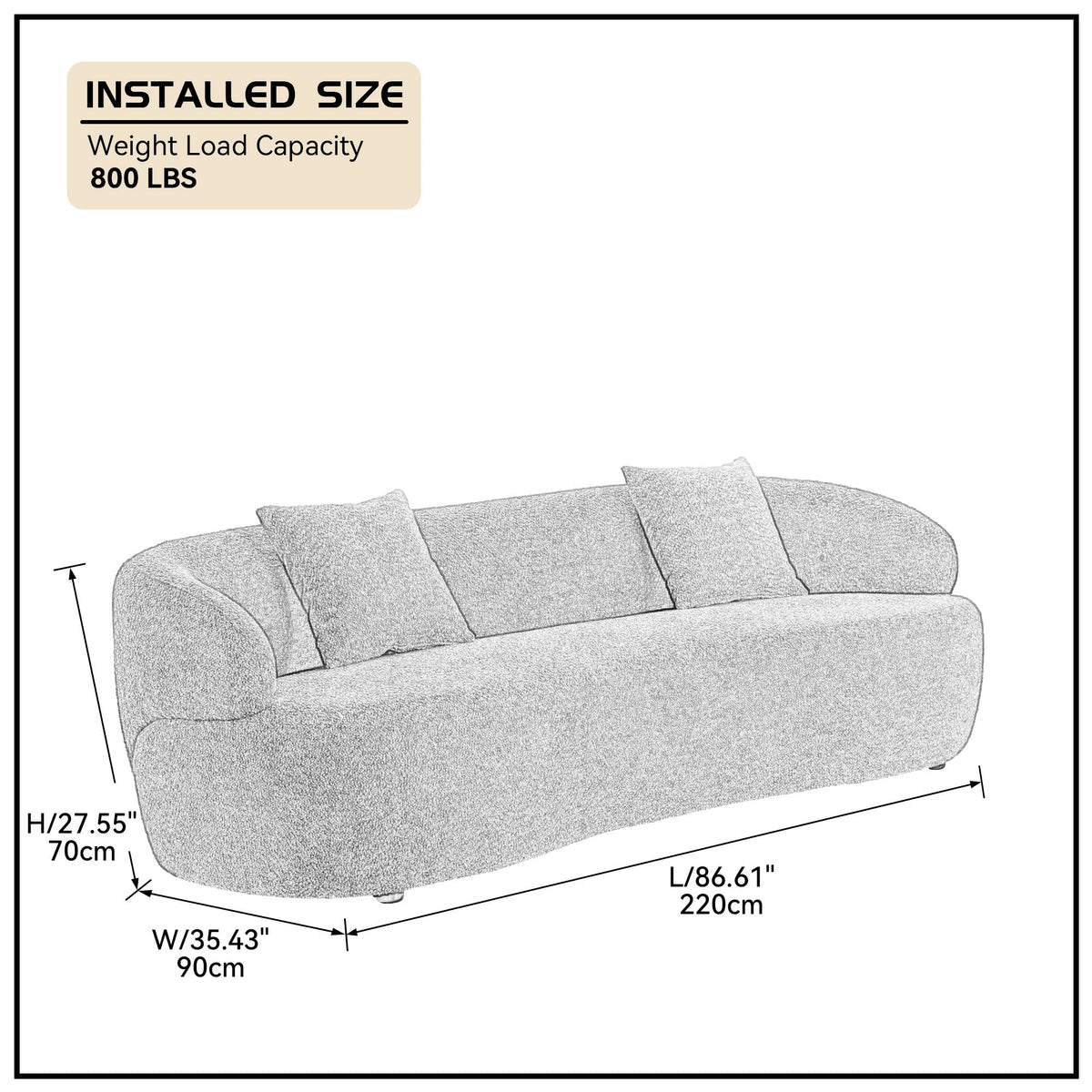 Tidyard Blue Mid Century Modern Curved Sofa, 3-Seater Boucle Fabric Couch for Living Room, Bedroom or Office – No Assembly Needed, Comfortable Upholstered Design, 86.? W
