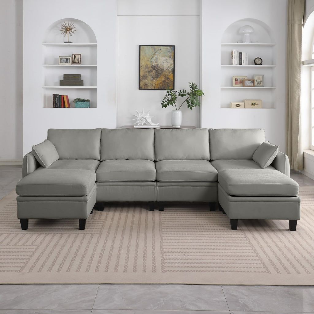 109'' Chenille Modular U Shaped Sectional Sofa DIY Combination 6 Seater Couch with Removable Seat Cushion and Storage Ottomans for Living Room/Apartment