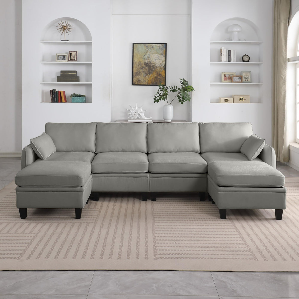 109'' Chenille Modular U Shaped Sectional Sofa DIY Combination 6 Seater Couch with Removable Seat Cushion and Storage Ottomans for Living Room/Apartment