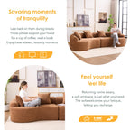 110.2" Boneless Curved Modular Sofa, Modern S-Shaped Chenille Upholstered Couch with 4 Pillows, Spring & Foam Support Soft Packed Sofa for Small Space Living Room, Home Decor (Caramel, 4)