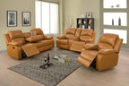 Manual Leather Recliner Sofa Set for Living Room Furniture Sets,Reclining Couch Set, Leather Couch Set for Living Room/Lounge/Club/Apartment(Ginger,Sofa+Loveseat+Chair)