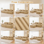 115.3” Camel Boneless Couches for Living Room, Modular Sectional Sofa with L-Shape Chaise, 3 Seater Comfy Upholstered Deep Seat Corduroy Fabric Cloud Couch No Assembly, Anti-Slip Design