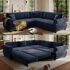 118" Sleeper Sofa Bed, Sectional Couches for Living Room/Apartment, Chenille L Shaped Couch with Pull Out Couch Bed, Convertible Sectional Sofa with Rolled Arm & Nailhead Trim, Green