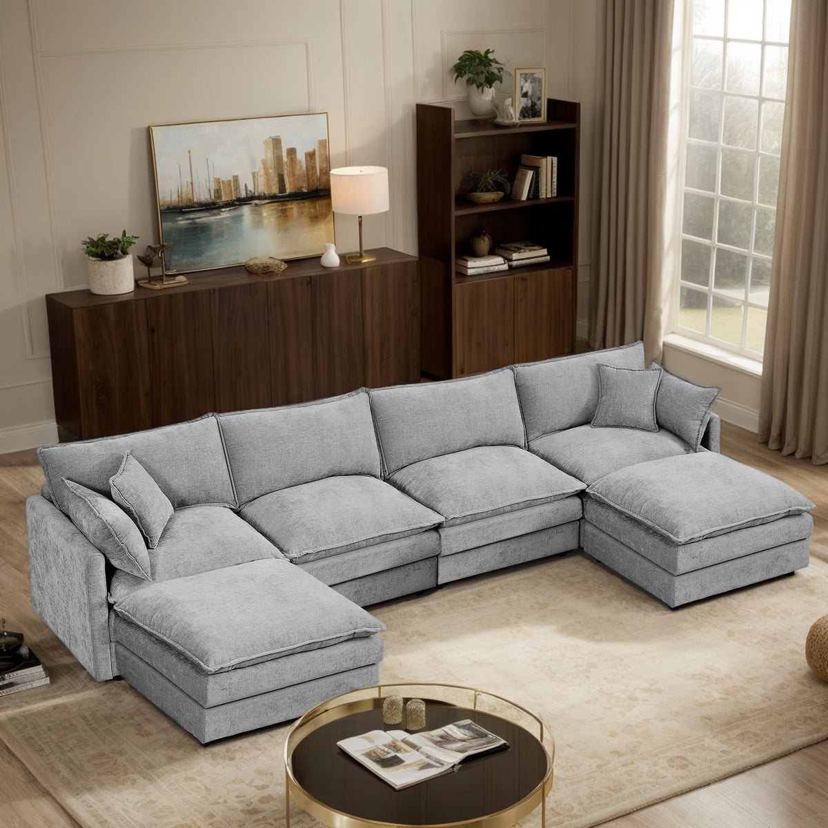106.3" Chenille Modular Sectional Sofa,Convertible Cloud Couch