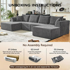 U Shaped Modular Sectional Couches for Living Room, 130" Cloud Modular Sectional Sofa Chaise, Fluffy Corduroy Couch with Deep Seat for Bedroom, No Assembly Required,Black
