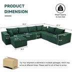 U-Shaped Boneless Couch, Cloud Couch Sectional, Modular Sofa with Deep Seat, Convertible Sectional Couches for Living Room, Plush Corduroy U Shaped Boneless Couch (Green, 6 Seater & 1 Ottoman)