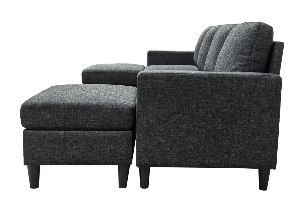 Tidyard Linen Upholstered Modular Sectional Sofa with 2 Ottomans, Grayish Black, Tall Legs, Easy Assembly, No Tools Required