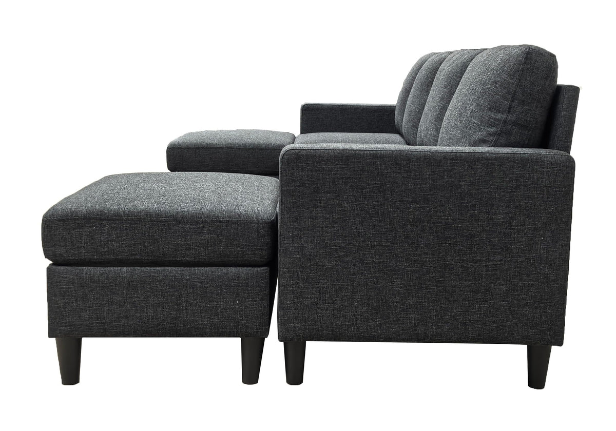 Tidyard Linen Upholstered Modular Sectional Sofa with 2 Ottomans, Grayish Black, Tall Legs, Easy Assembly, No Tools Required