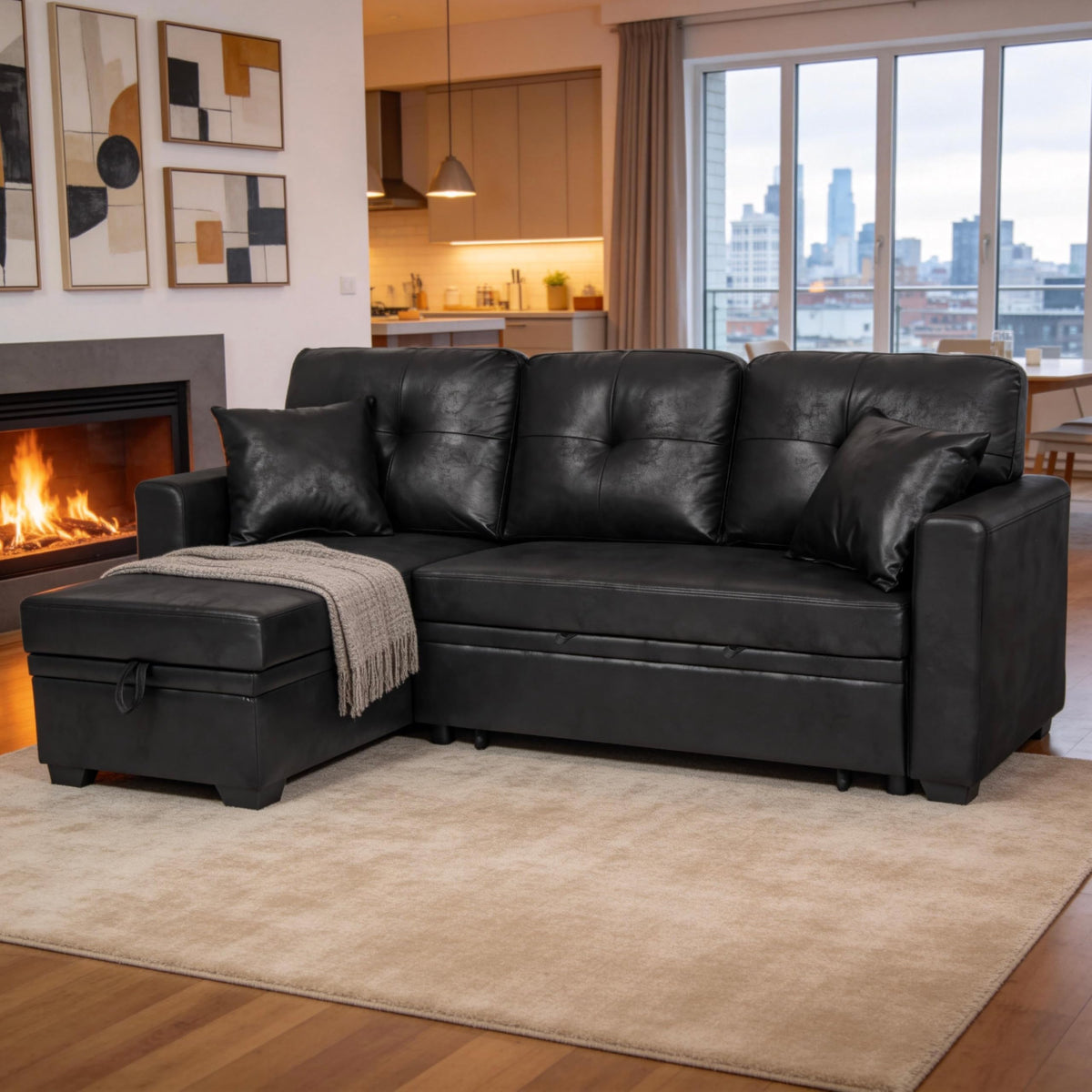 U-Shaped Sofa, Dual Chaise Sectional, 104 Inch, Camel