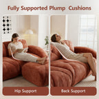U Shaped Boneless Sofa,Tufted Design,32D High Density Sponge Bottom,Anti Slip Design,No Assembly Required,Free Combination,Movable Ottomans for Living Rooms,Home Theater,Red Brown