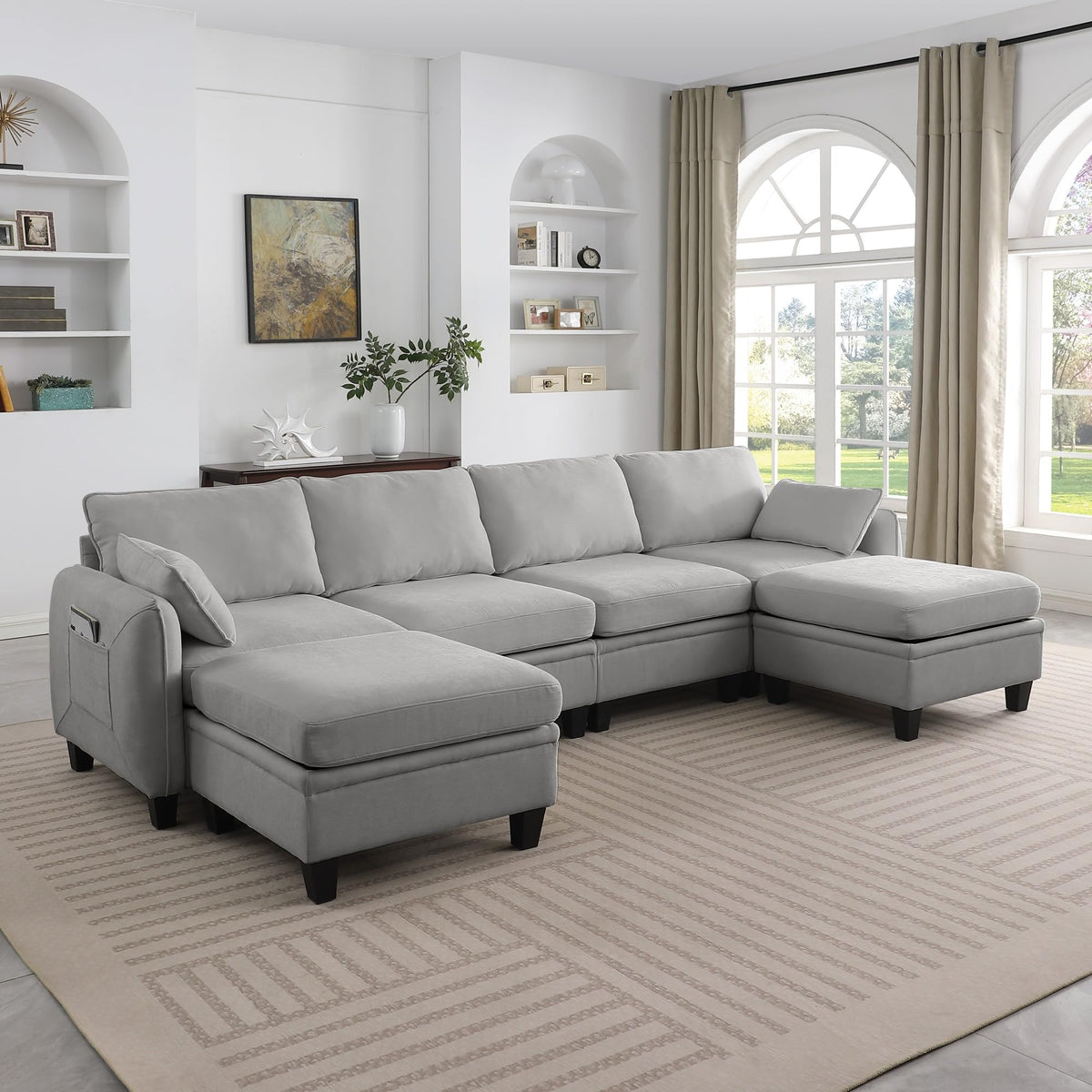 109'' Chenille Modular U Shaped Sectional Sofa DIY Combination 6 Seater Couch with Removable Seat Cushion and Storage Ottomans for Living Room/Apartment
