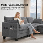 108" Modular Sectional Sofa Cloud Couch - U Shape Sofa with Charging Station Side Storage - Chenille Comfy Couches with Ottoman Movable for Living Room Bedroom Apartment Office, Dark Grey