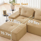 Tidyard 15? Modern U-Shaped Modular Sectional Sofa for Living Room, Corduroy Fabric 4-Seater Couch with Deep Seat & 2 Movable Ottomans, Pearl Piping, Tufted Design, No Assembly, Anti-Slip Base, Camel