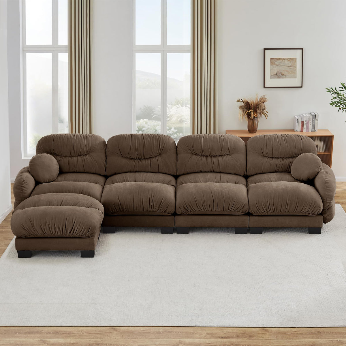 116" Cloud Modular Chenille L Shaped Sectional Sofa with Ottoman, Deep Seat Cloud Couch with Interlocking Metal Connectors for Modern Living Room (Beige, 3S+1O)