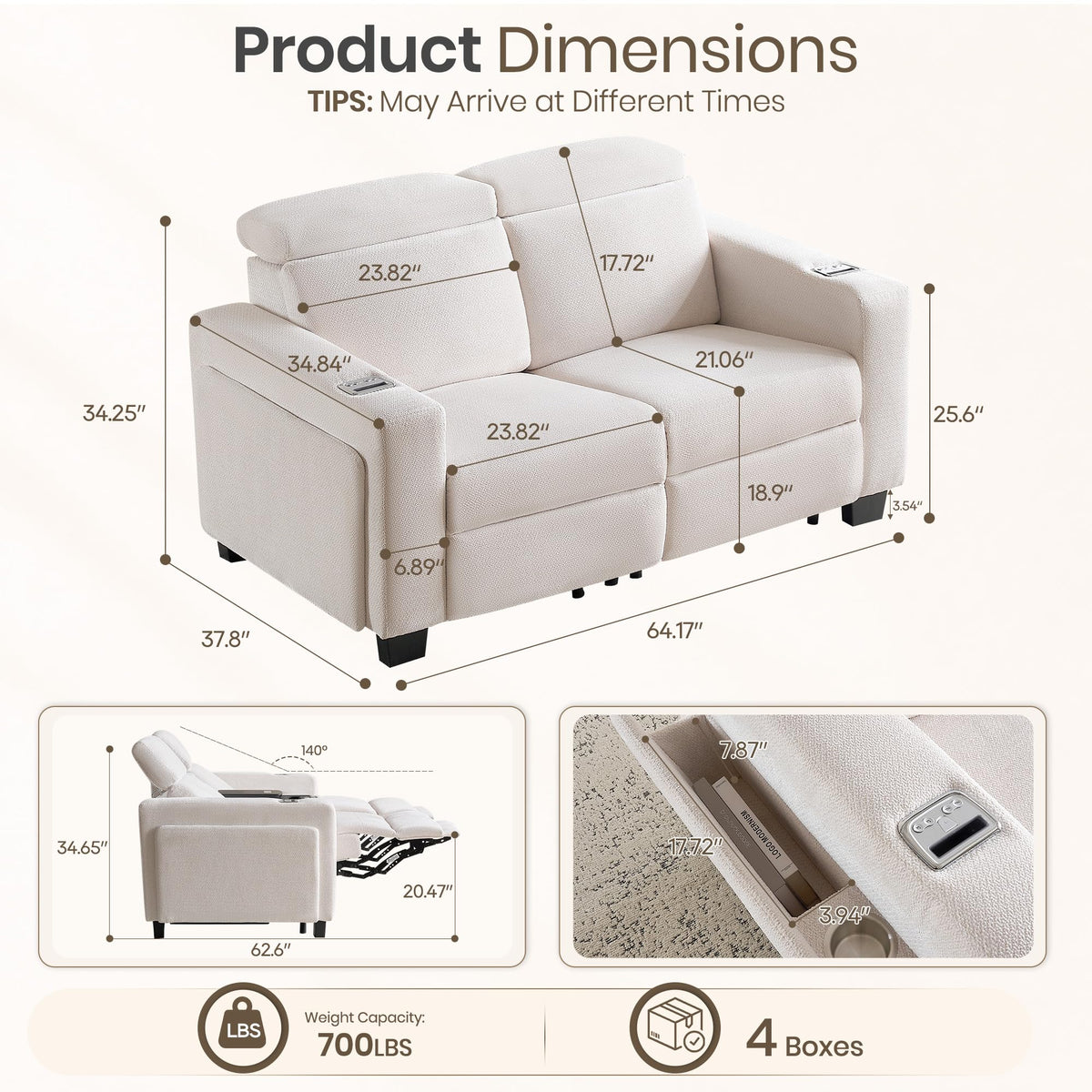 Wall Hugger Power Reclining Loveseat, Loveseat Recliner Sofa, Beige