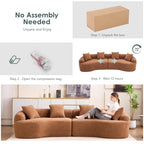 110.2" Boneless Curved Modular Sofa, Modern S-Shaped Chenille Upholstered Couch with 4 Pillows, Spring & Foam Support Soft Packed Sofa for Small Space Living Room, Home Decor (Caramel, 4)