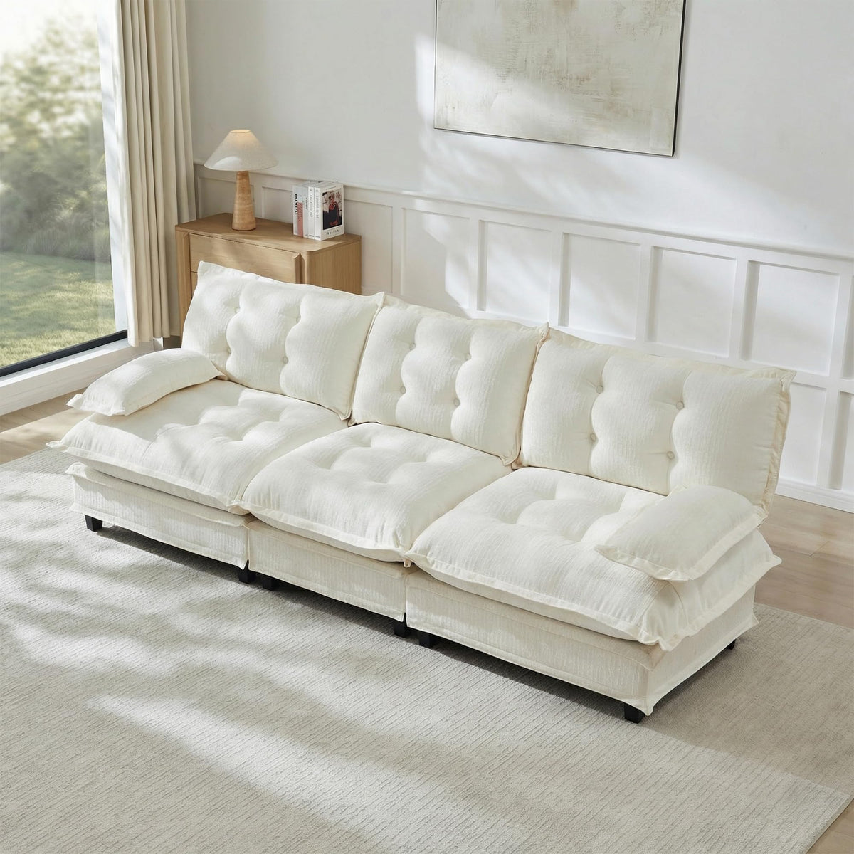 U Shaped Modular Sectional Sofa - 108" Chenille Cloud Deep Seat Couch with Ottoman, 5-Seat Comfy Lattice Decored Seat Cushion for Living Room, Apartment,Light Coffee