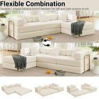 108" Convertible Folding Sofa Bed, L Shaped Modular Sectional Couchs with Fixed-Shape Frame, Corduroy Boneless Couch Bed, Cloud Mattress Sofa Sleeper Couch for Living Room (Beige, 108" W)
