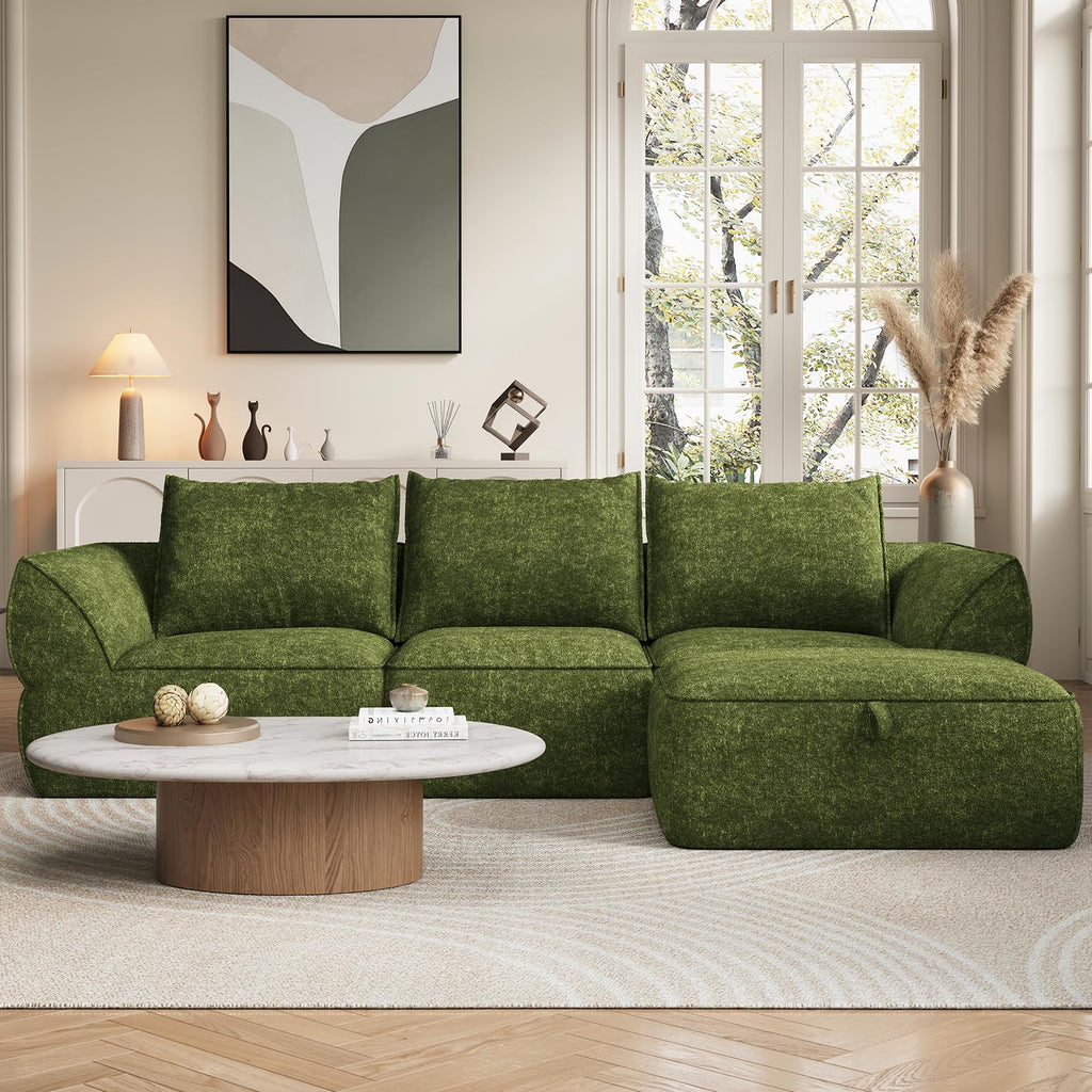 104" Modular Sectional Sofa with Deep Seat, Comfortable Upholstery L Shaped Cloud Couch for Living Room, 3-Seater Boneless Sofa with Movable Ottomans, Removable Cover, No Assembly Required, Dark Gray