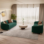 1-Piece Luxury Velvet Sofa Set for Living Room, Elegant Design Couch Set with Curved Armrests and Gold Edge Trim, Tufted Upholstered Couch with Gold Metal Legs (Green, 3 Seater)