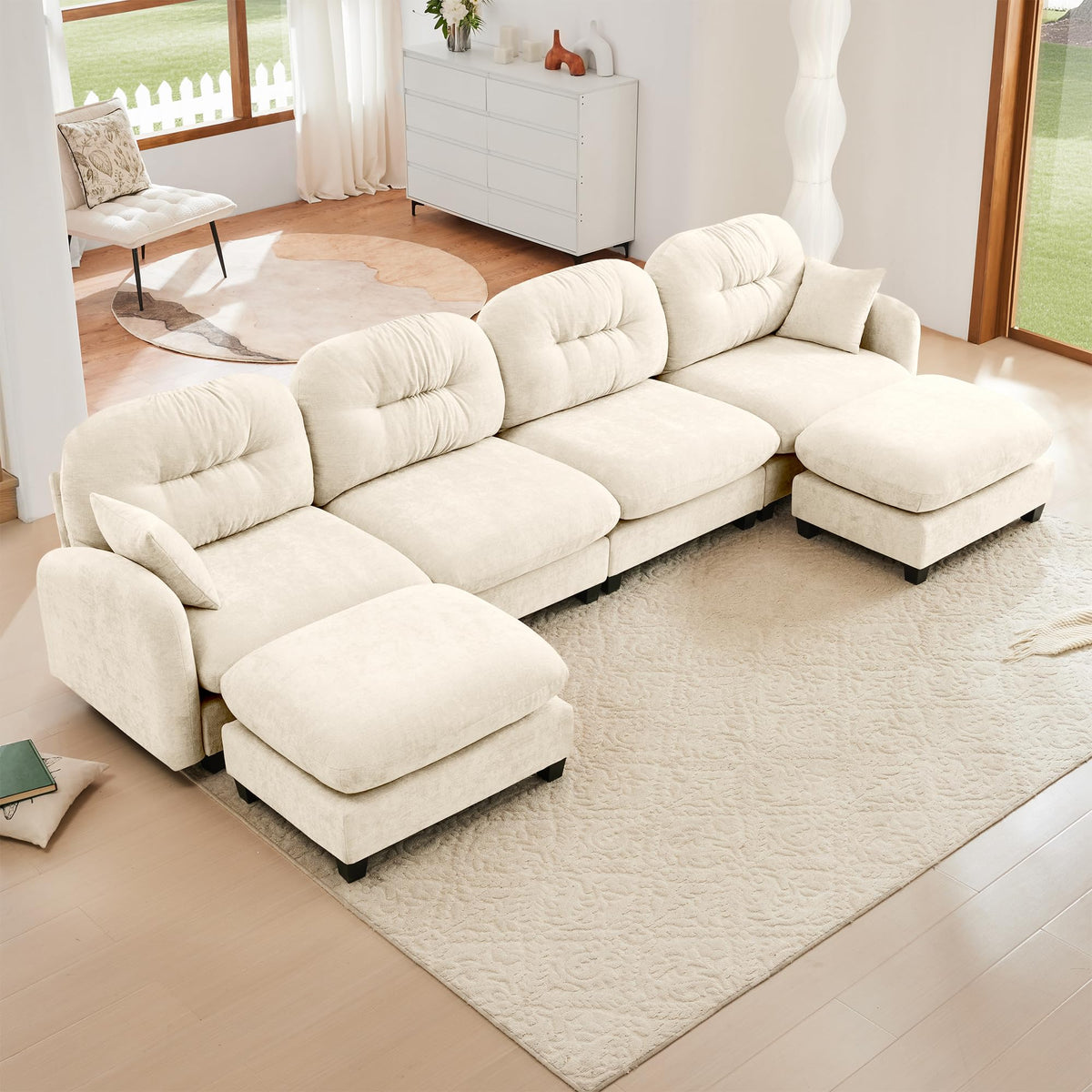 107" L Shaped Couch, Chenille Upholstered Modular Sectional Sofa, 3 Seater Deep Seat Sofa with Movable Ottoman, Modern Cloud Couch with Thick Seat Cushion, Sectional Couches for Living Room, Pink