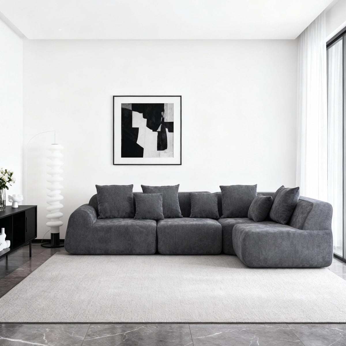 118” Oversized Cloud Sectional Couch with L-Shape Chaise,Velvet Curved Modern Modular Sofa with Deep Seat, Boneless Upholstered Couches for Living Room Bedroom,No Assembly Required,Beige