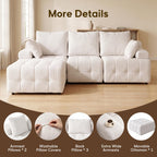 110" Cloud Sectional Couches for Living Room,Modern Convertible L-Shape Couch with Ottoman 3 Seater Chenille Fabric Comfy Cloud Couches with Movable Ottoman(Beige)