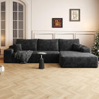 107" Cloud Sectional Couch with L Shape Chaise,Modular Sofa with Deep Seat, Upholstered Couches for Living Room Bedroom,No Assembly Required, Black(Plush Corduroy Fabric) IK741