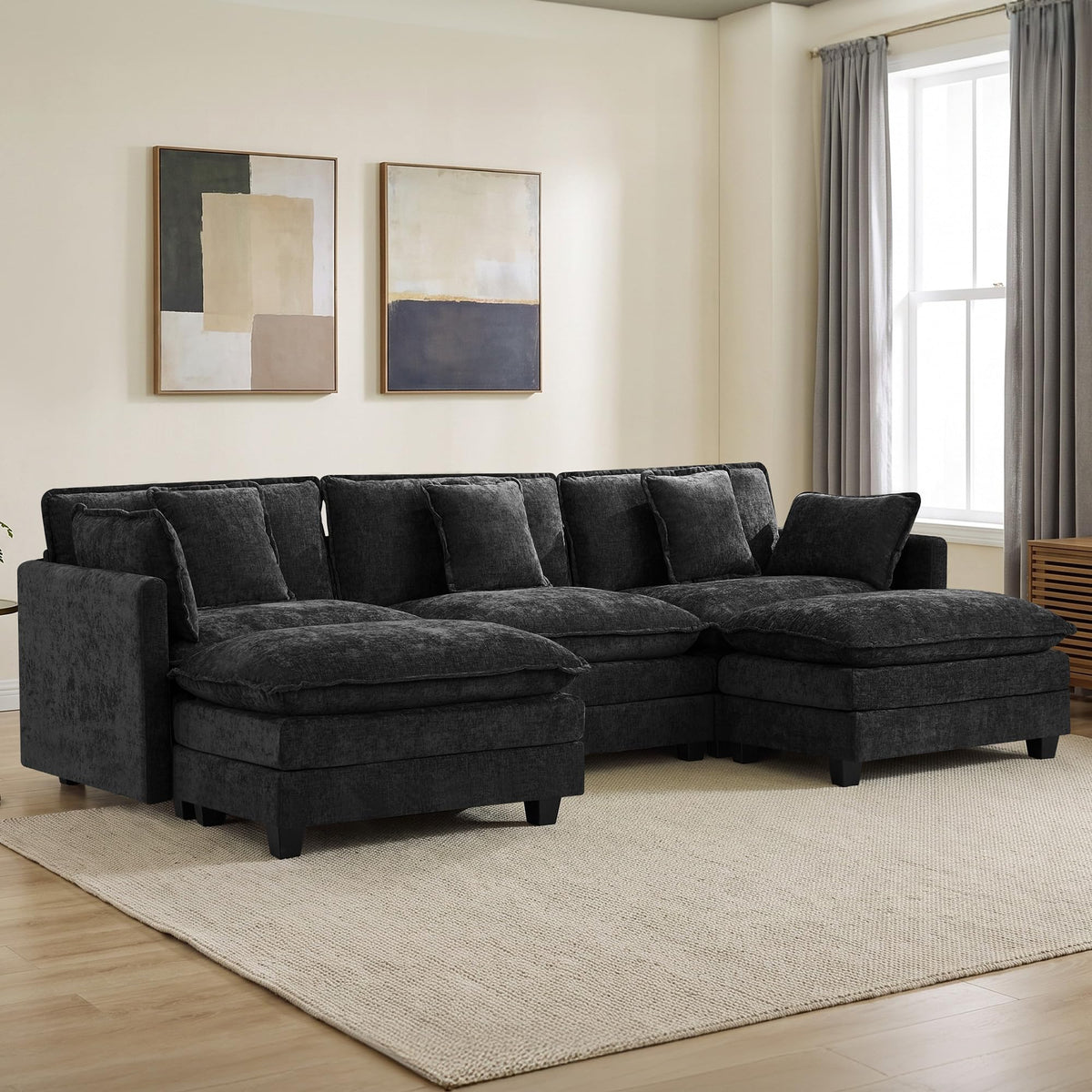 113" V-Shaped Cloud Couch, Modular Sectional for Living Room, Light Grey