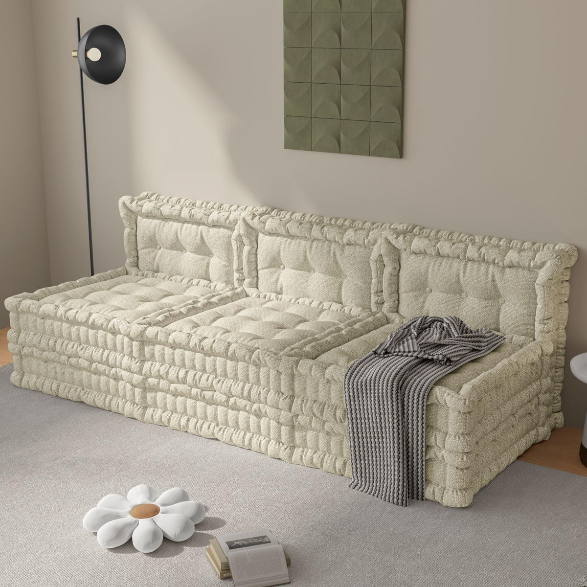 WOWMAX 4 Sets Floor Sofa Couch Bed Convertible Lazy Sofa Sleeper Bed, Floor Chair Bed Mattress Oversized Floor Pillow Ideal for Reading & Gaming, Home Decoration, Light Blue Flowers
