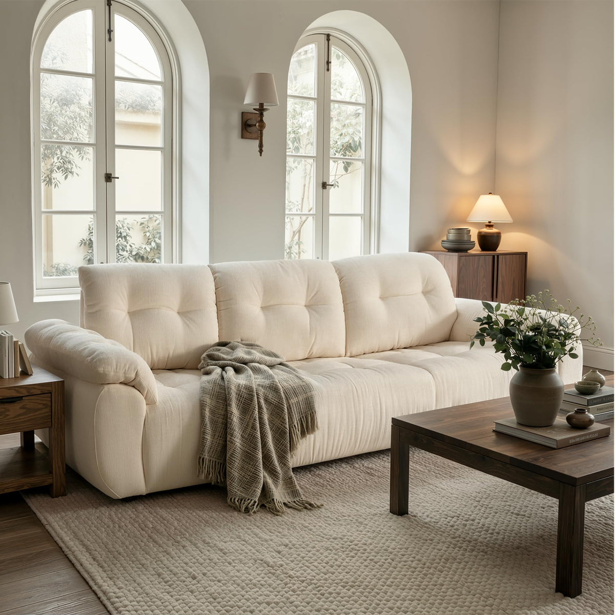 118" Modular Sectional Sofa, Cloud Chenille Couch with Adjustable Back Cushions, Deep Seat Living Room Sofa, Solid Wood Frame, Oversized 3-Seater Sectional for Home & Apartment, Beige