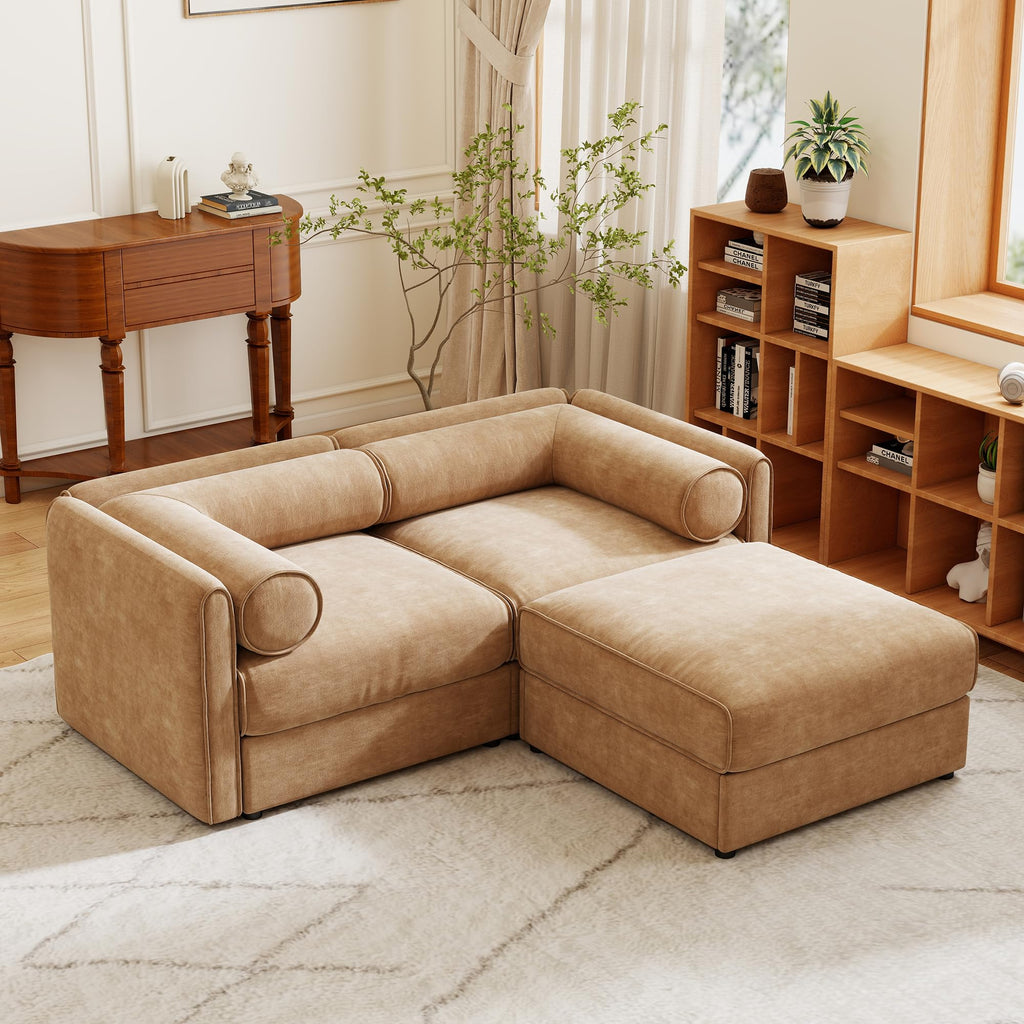 109'' Modular Sectional Sofa, Oversized 4 Seat L Shaped Couch with Storage Ottoman, Extra Deep Seat, Modern Comfy Convertible Chenille Sofa with Chaise, Lounge Couches for Living Room, Camel