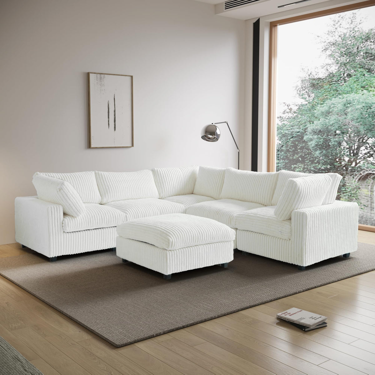 WJShome Cloud Couch Modular Sectional Sofa,118" Oversized V Shaped Sofa with Storage Ottoman for Living Room,Plush 6 Seater Convertible Sectional Couch,Covers Washable&Replaceable,Black