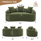 025S Green Curved Loveseat: Compressed No Assembly, Chenille Small Sofa, 30D Sponge, Compact for Apartments, 65" L, 300Lbs, 3 Pillows