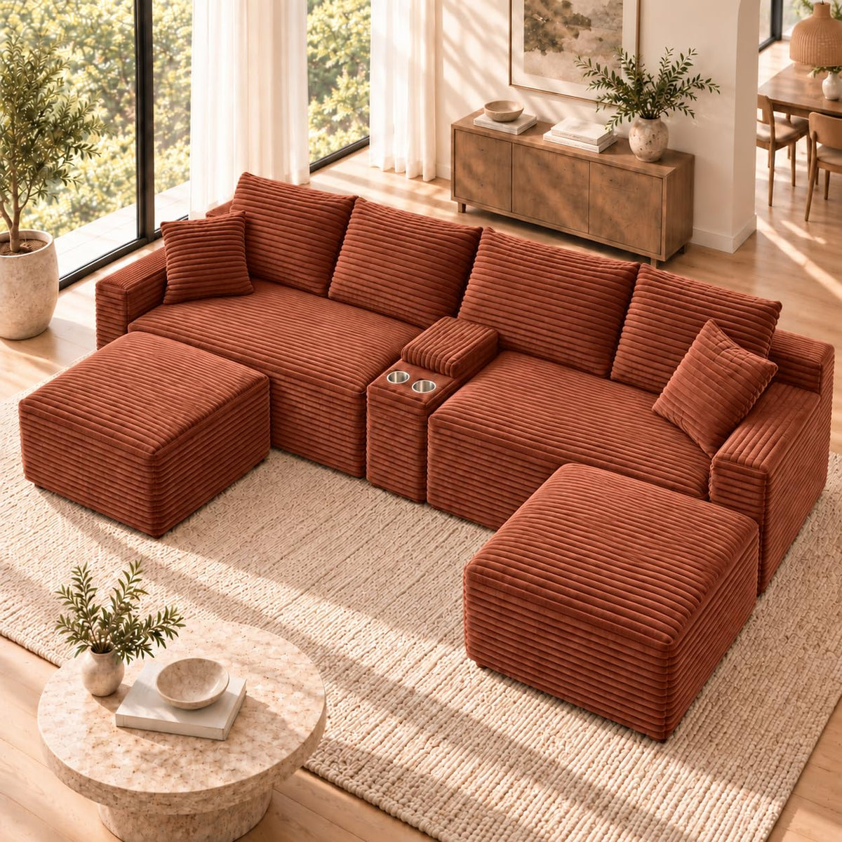 127" Cloud Modular Sectional Sofa, U Shaped Boneless Couch,Grey