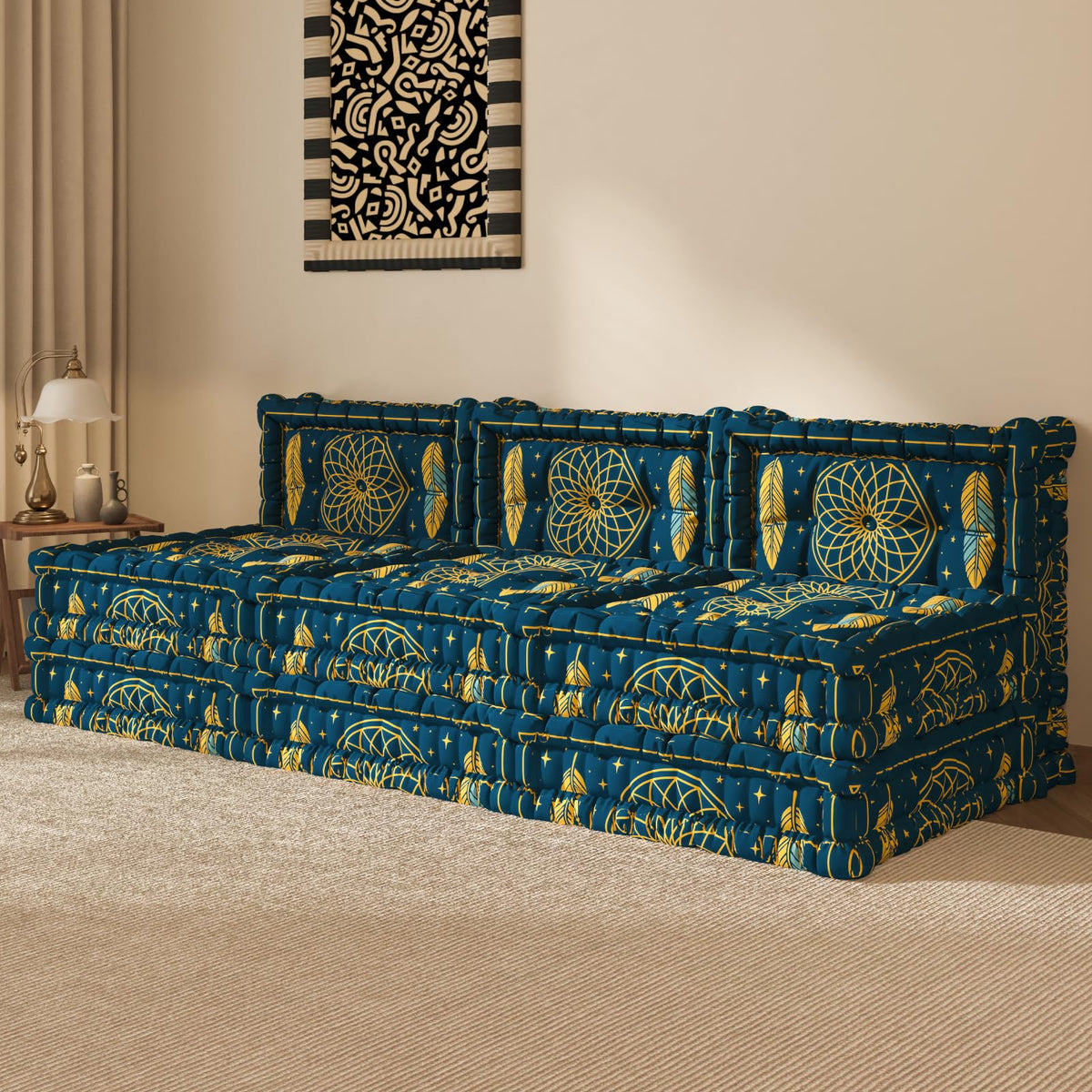 WOWMAX 4 Sets Floor Sofa Couch Bed Convertible Lazy Sofa Sleeper Bed, Floor Chair Bed Mattress Oversized Floor Pillow Ideal for Reading & Gaming, Home Decoration, Light Blue Flowers