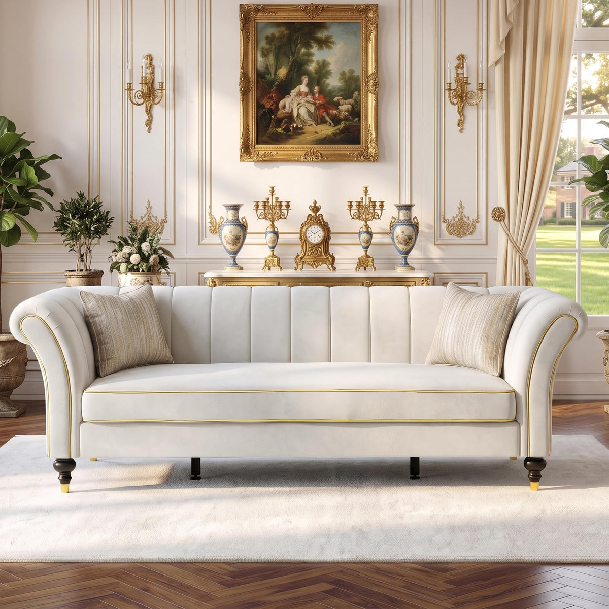 Yogald 89.5” Chesterfield Sofa 3-Seater Couch with Tufted Back, Reteo Green