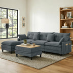 107.3'' Oversized Cloud Couch L Shaped Modular Sectional Sofa, Premier Comfy Corduroy Couch with Ottoman, Modern 3 Deep Seat Sectional Couches for Living Room, Solid Wood Frame&Spring,Tool-Free Green