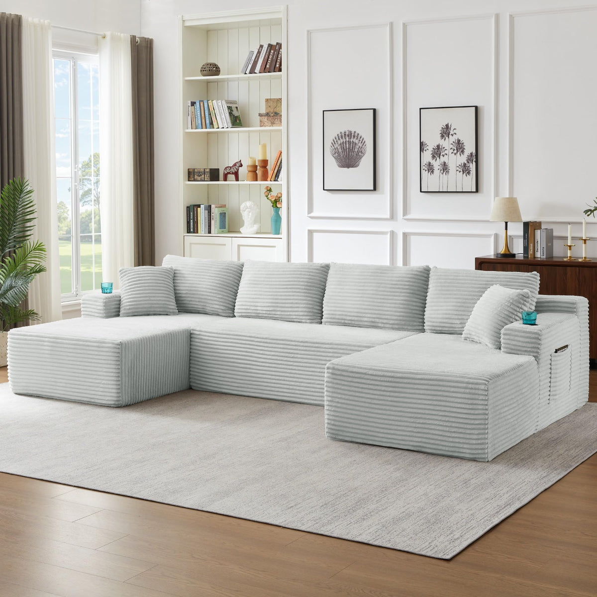 125" Modular Sectional Sofa,Cloud Sectional Couch with Deep Seat,Boneless Couches for Living Room,No Assembly Required-Green