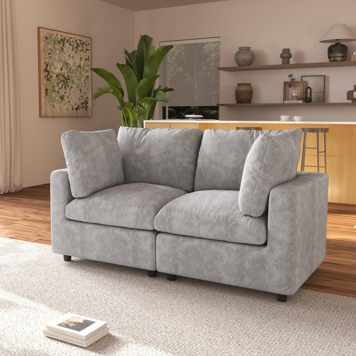 120" Cloud Couch Chenille Sectional Sofa for Livingroom Beige