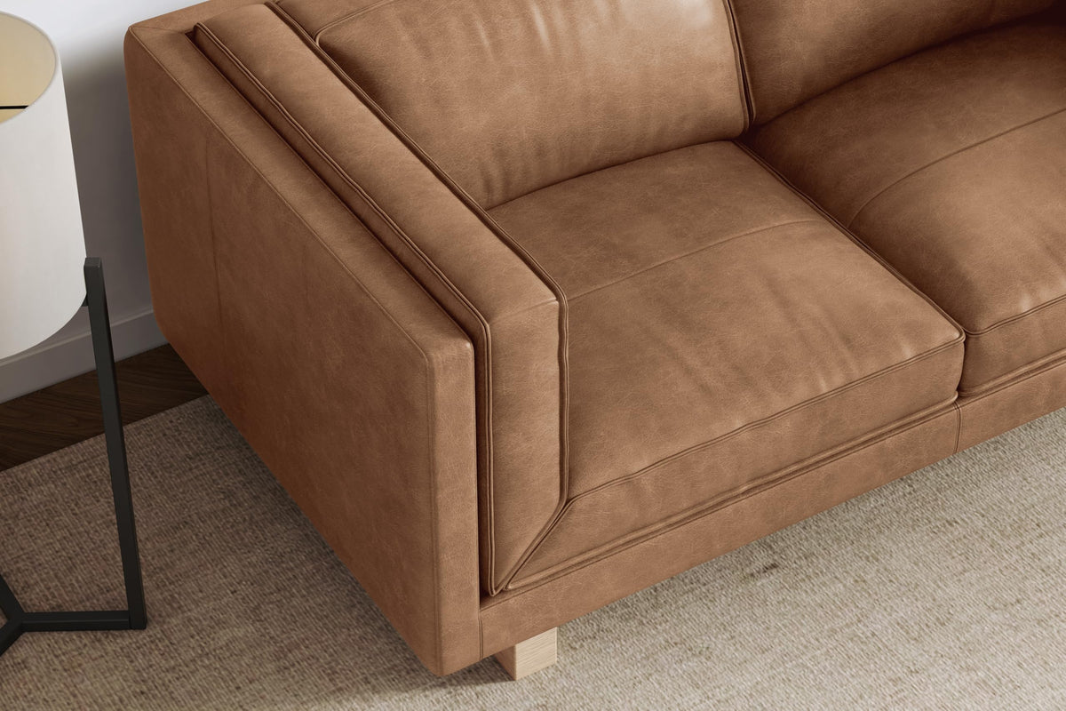 Valencia Alaina 110" Leather Wide Seat Sofa, Italian Nappa Top Grain Leather Couch, Scratch-Resistant for Living Room or Office (Brown)