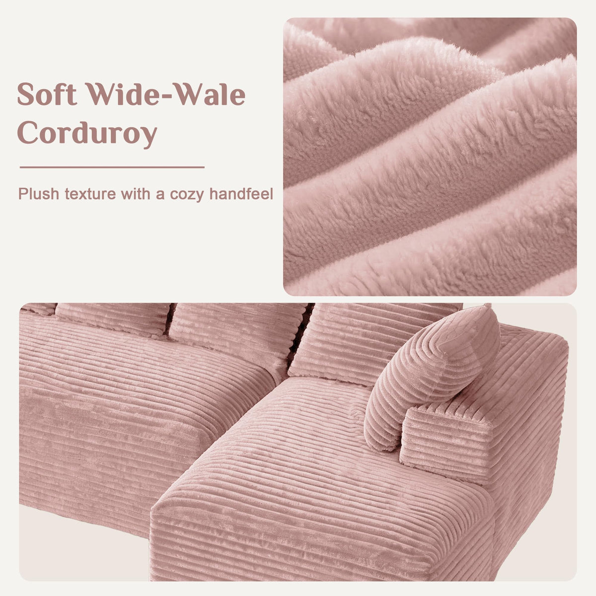 131" Oversized Cloud‑Style Boneless Sofa, Pink